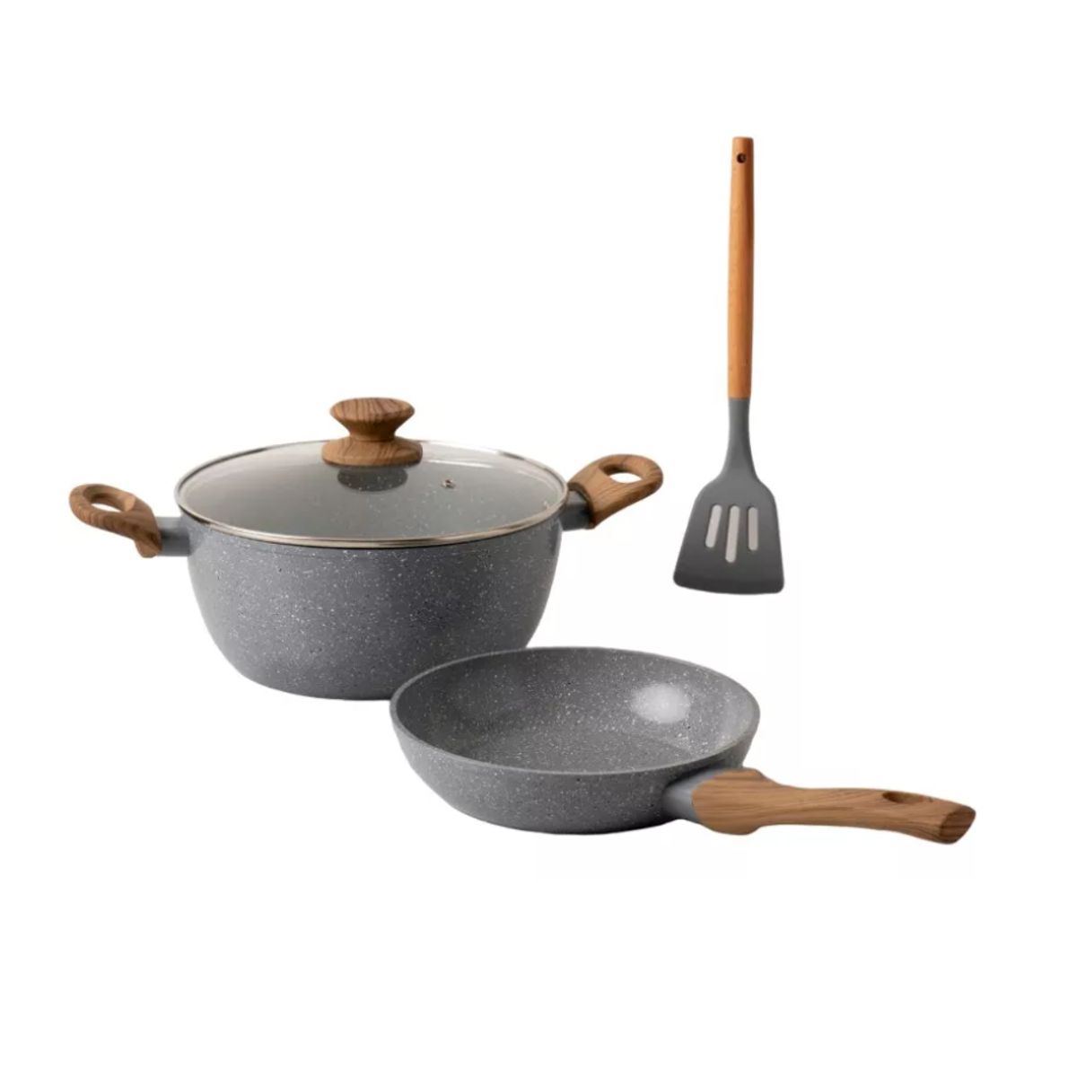 GENERICO - Bateria De Cocina 4 Piezas Antiadherente Ceramica Marmolada