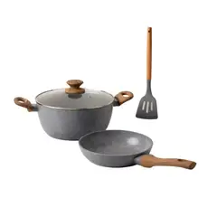 GENERICO - Bateria De Cocina 4 Piezas Antiadherente Ceramica Marmolada