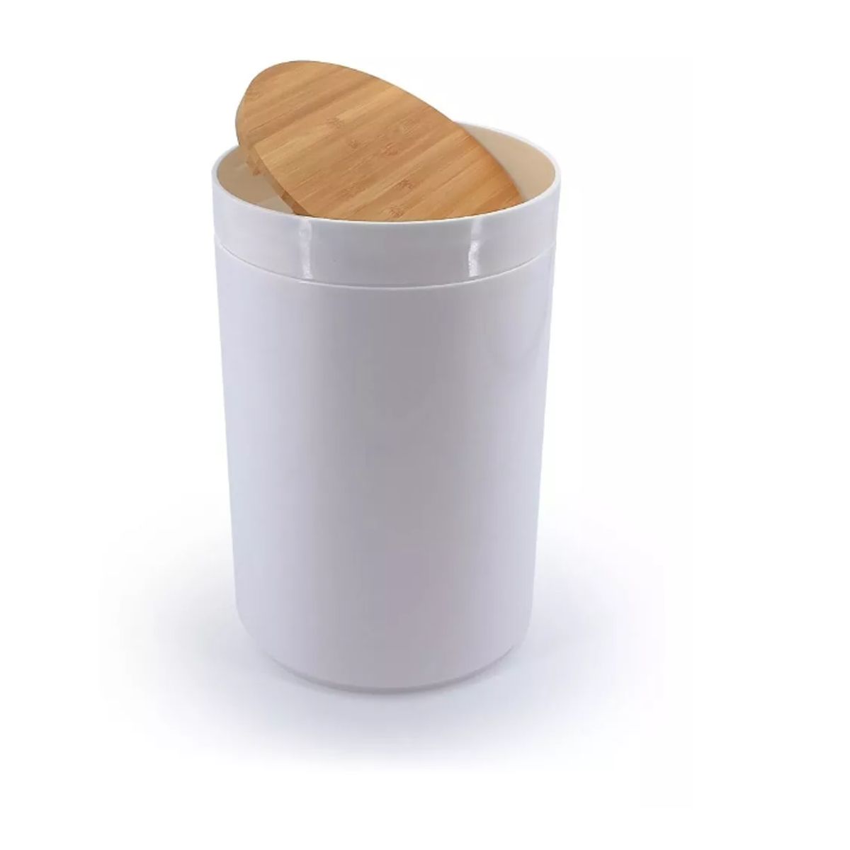 GENERICO - Papelera Blanca Con Tapa De Madera