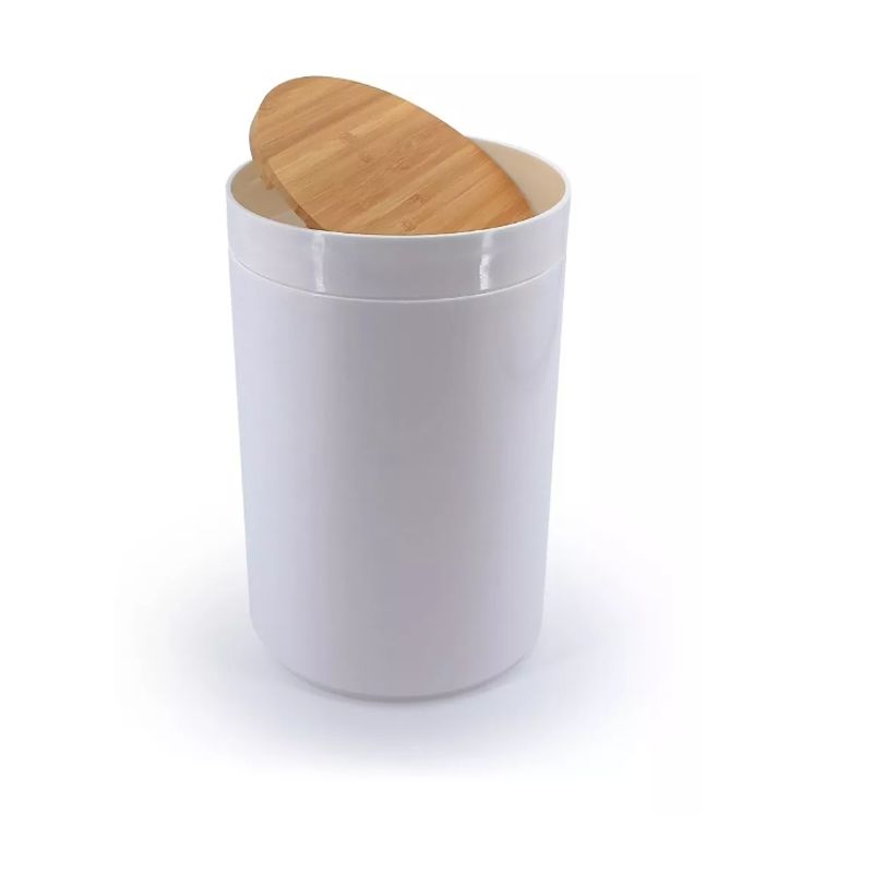 GENERICO - Papelera Blanca Con Tapa De Madera