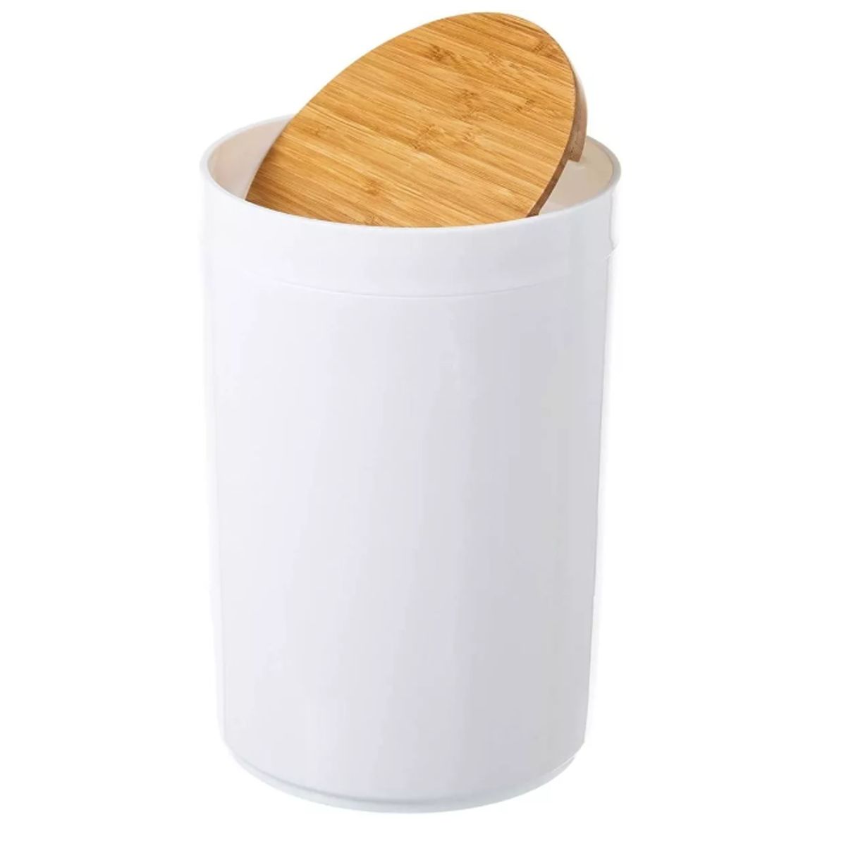 GENERICO - Papelera Blanca Con Tapa De Madera