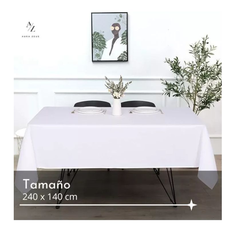 GENERICO - Mantel Rectangular Antimanchas 220 X 140 Cm Mesa Blanco