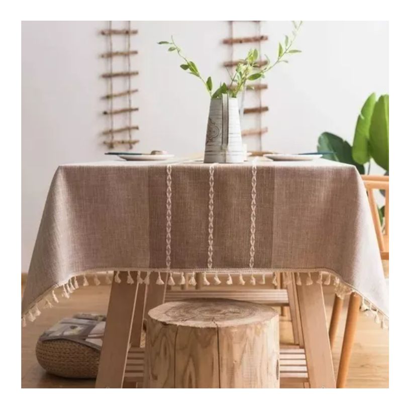 GENERICO - Mantel Rectangular Mantel De La Mesa Borla Cafe Algodón 145x220cm