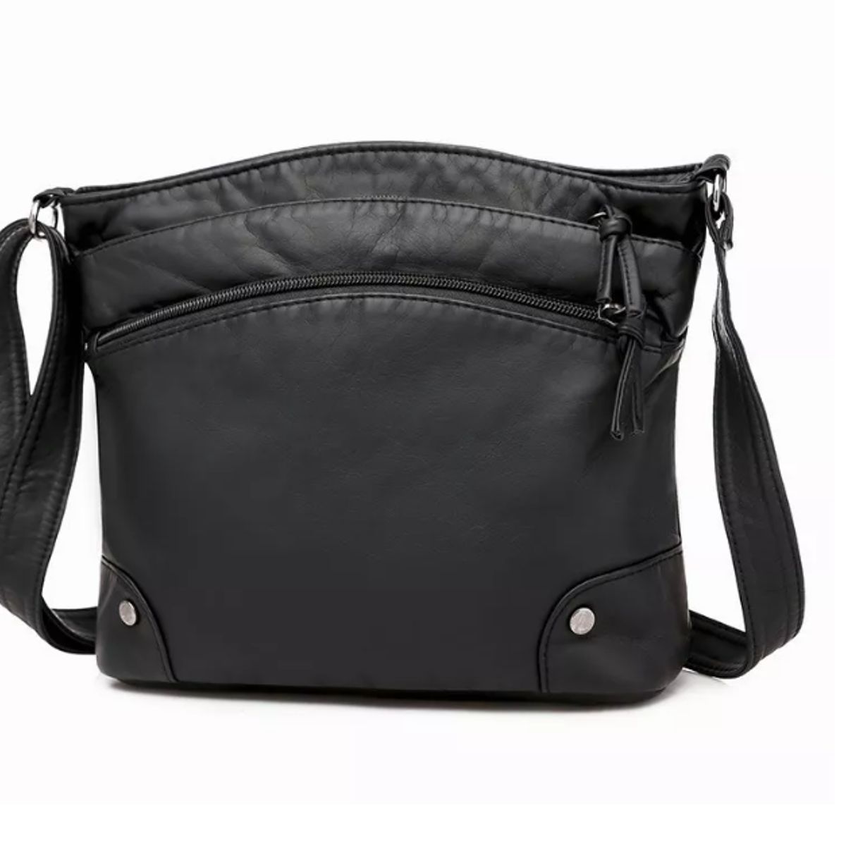 GENERICO - Bolsobandoleracartera De Cuero Ecológico De Mujer Multiuso Negro