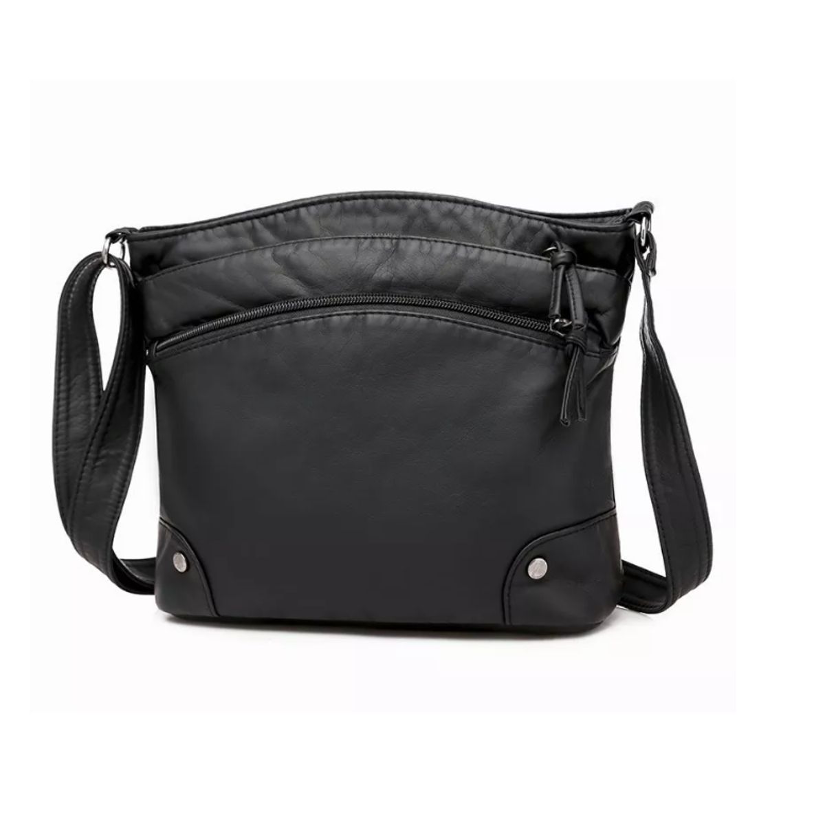 GENERICO - Bolsobandoleracartera De Cuero Ecológico De Mujer Multiuso Negro