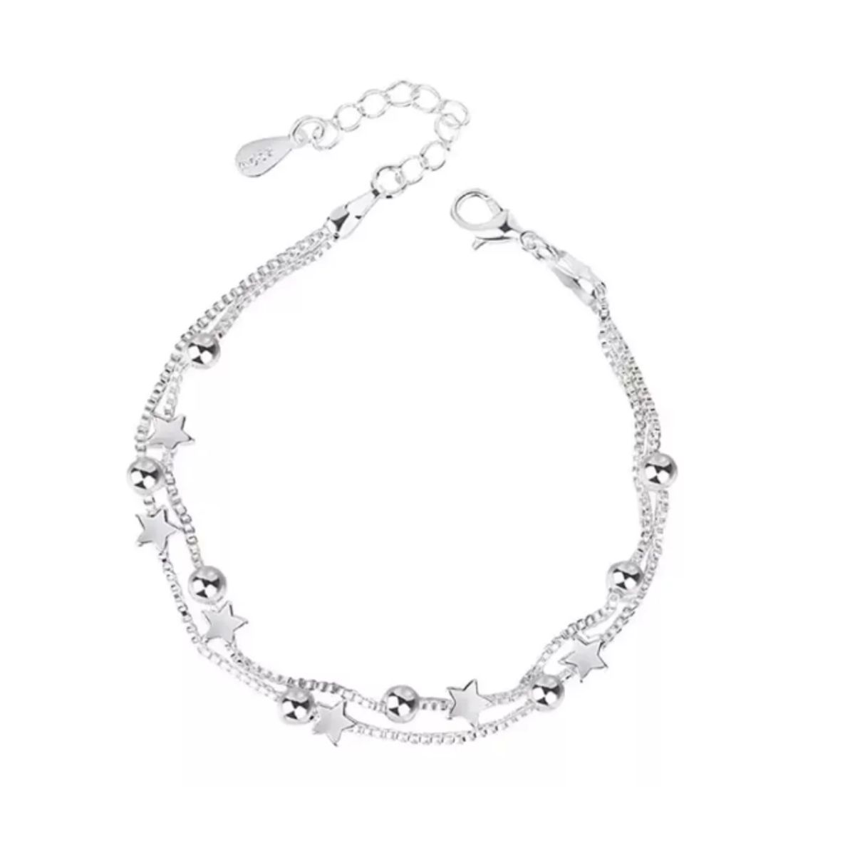 GENERICO - Pulsera Estrellas Y Esferas De Plata Ley 925 + Bolsa + Paño