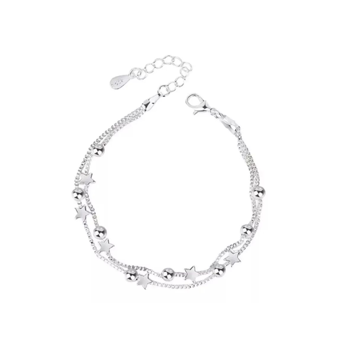 GENERICO - Pulsera Estrellas Y Esferas De Plata Ley 925 + Bolsa + Paño