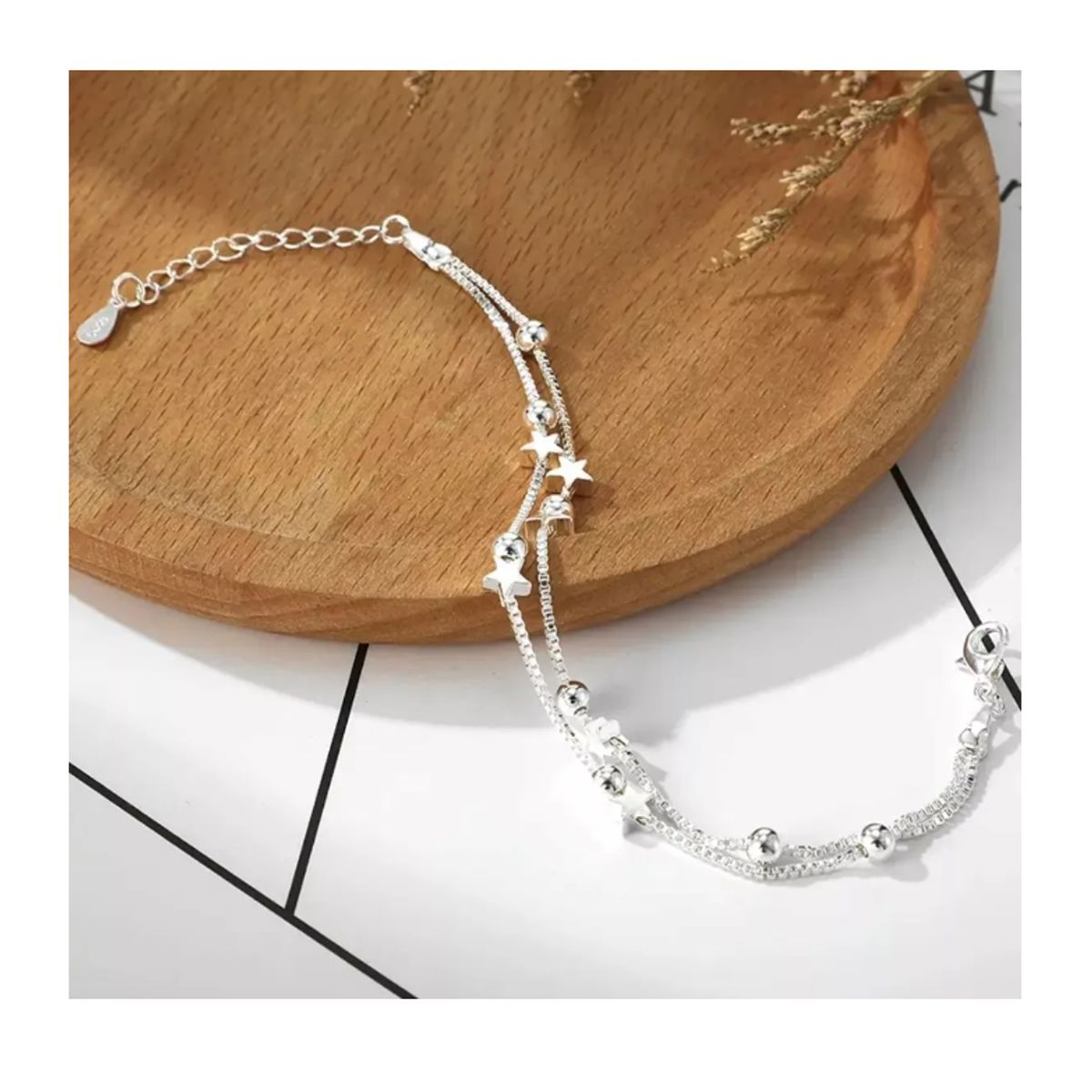 GENERICO - Pulsera Estrellas Y Esferas De Plata Ley 925 + Bolsa + Paño