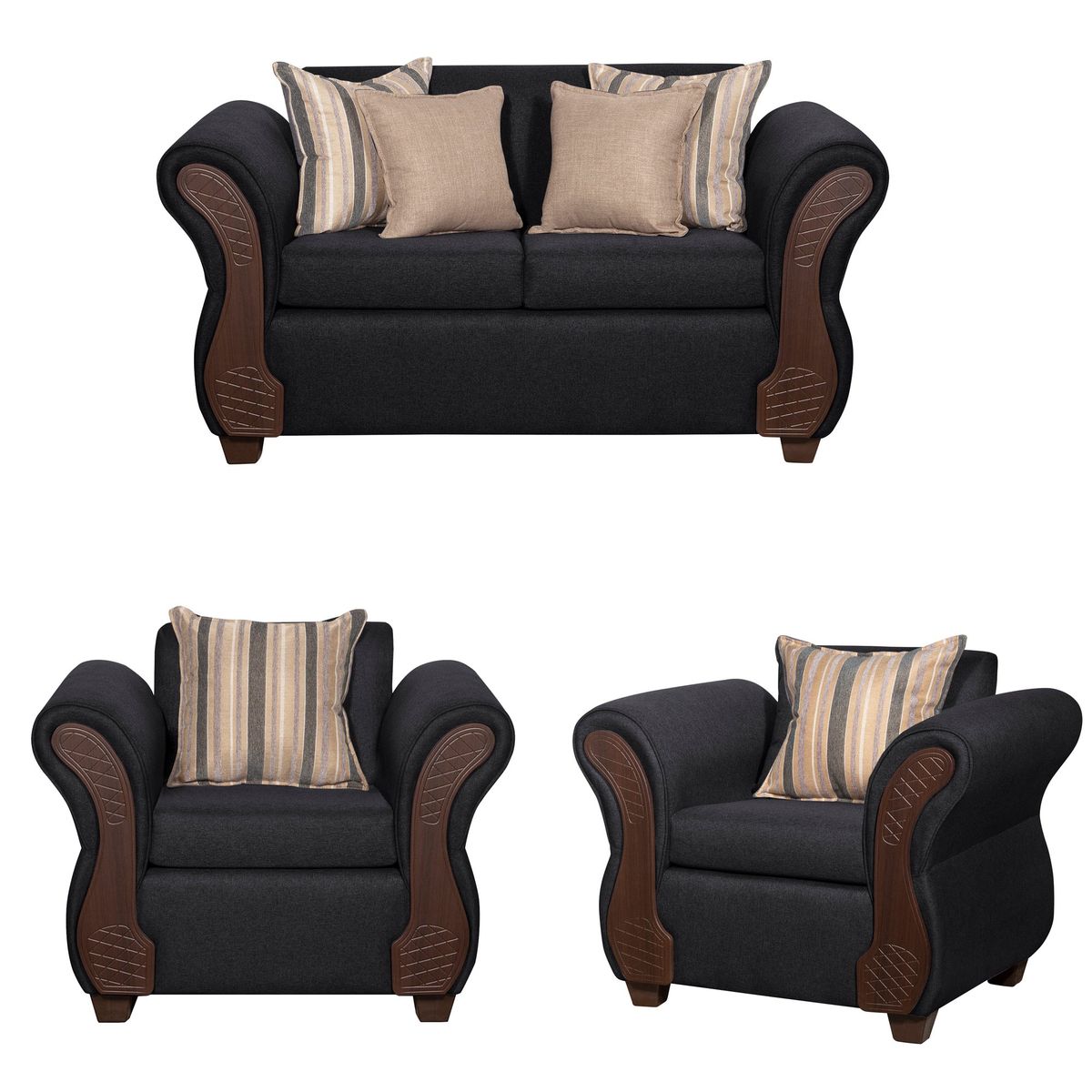 RUZAM MOBEL - JUEGO DE LIVING 2-1-1 MARSELLA NEGRO RUZAM MOBEL