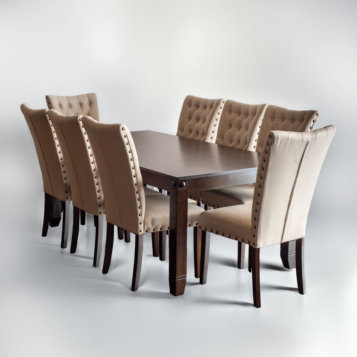 SWEET HOGAR - Comedor de madera con 8 sillas tapiz Capitoné Modelo Grecia Beige