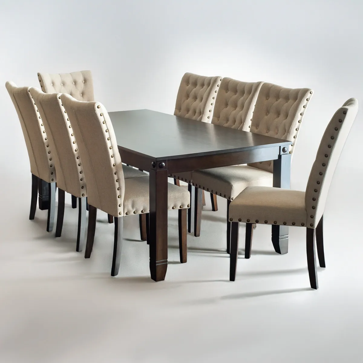 SWEET HOGAR - Comedor de madera con 8 sillas tapiz Capitoné Modelo Grecia Beige