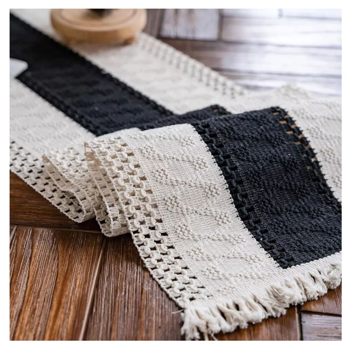 GENERICO - Camino De Mesa Algodon Yute Etnico Mantel De Centro 180x30cm negro