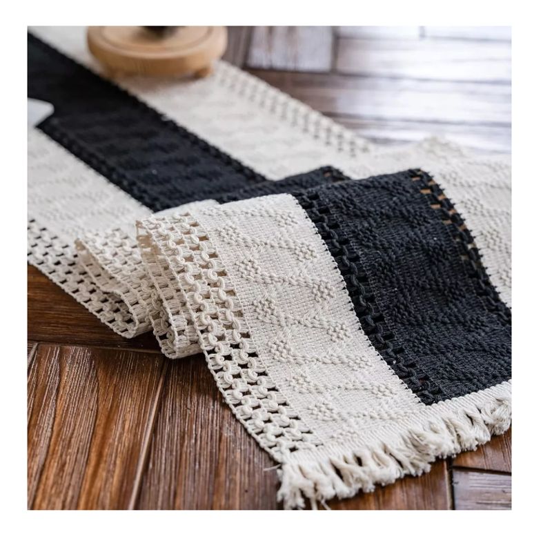 GENERICO - Camino De Mesa Algodon Yute Etnico Mantel De Centro 180x30cm negro