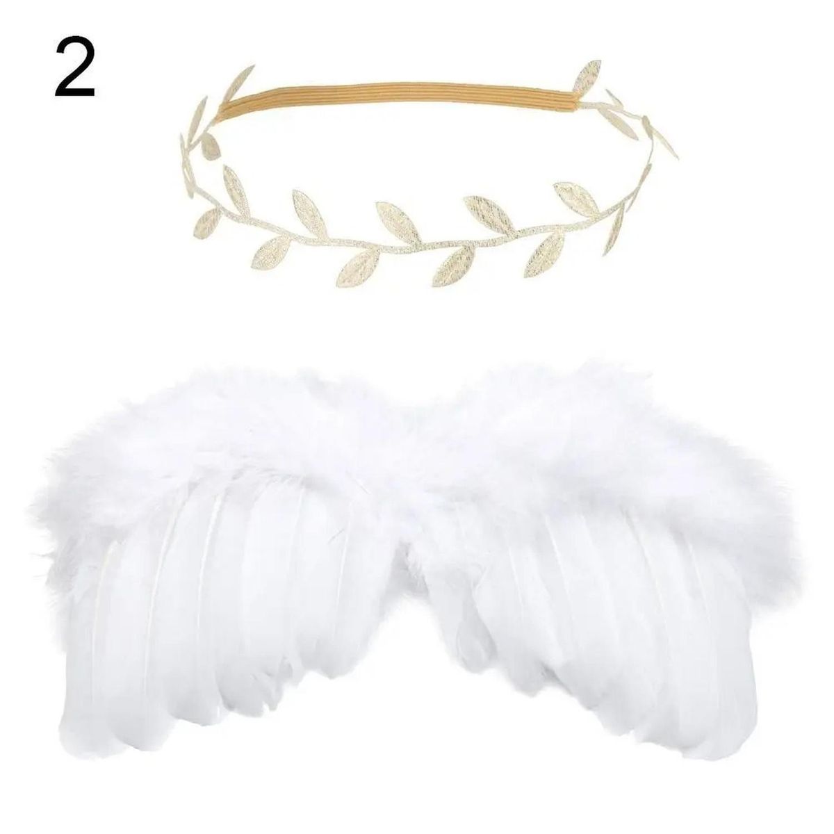 GENERICO - Alas de Angel de Plumas - Blancas - Diadema hojas - Dorada