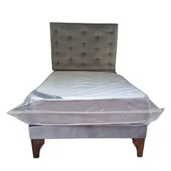 GENERICO - Cama Europea 1Plaza Respaldo a Piso Gris Felpa Colchón Resorte