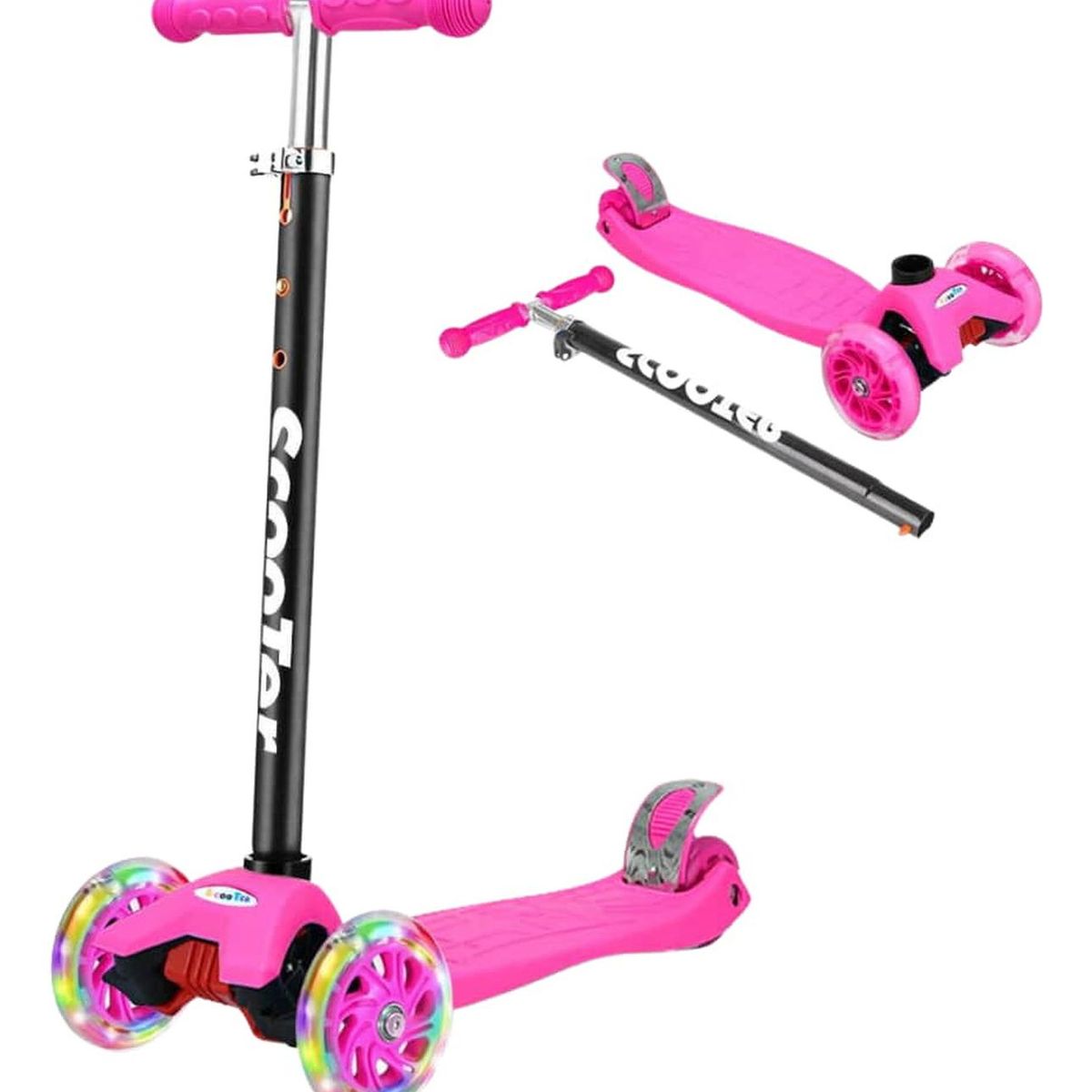 IMPORTCLICK - Scooter Monopatín 4 Ruedas Led Infantil Regulable Rosado