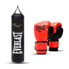 EVERLAST - Kit Saco de Boxeo y Guante Powerlock Rojo 16Oz