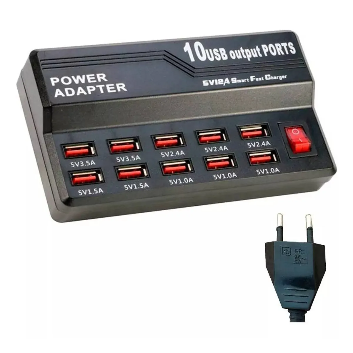 GENERICO - Cargador Múltiple Usb 10 Puertos Carga Rápida 5v 12a