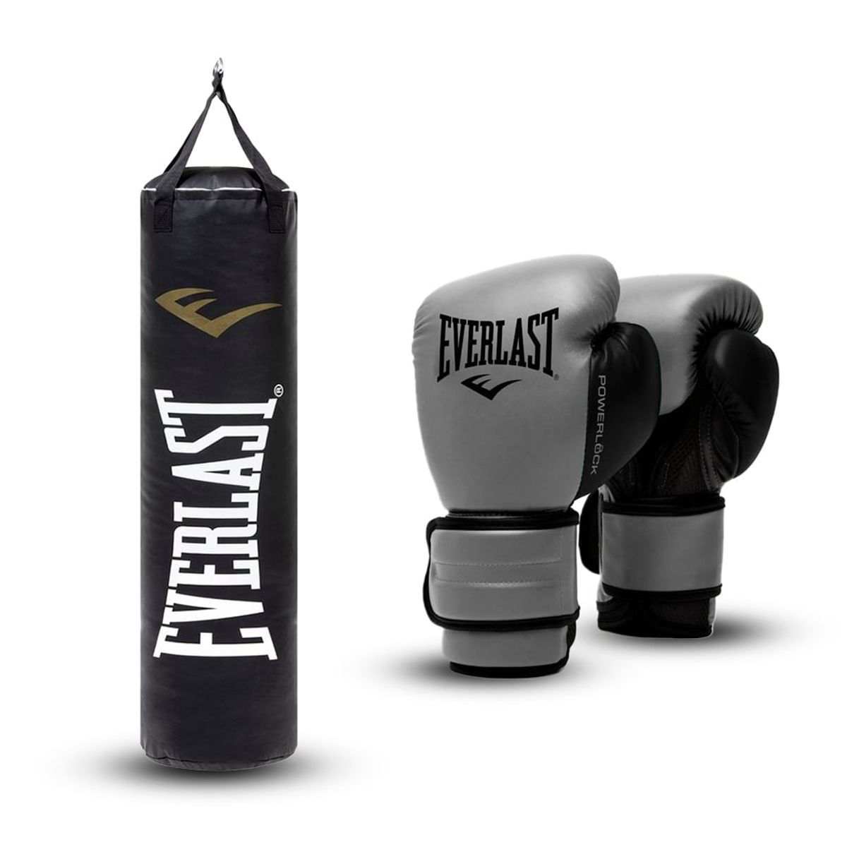 EVERLAST - Kit Saco de Boxeo y Guante Everlast Powerlock Gris 16Oz
