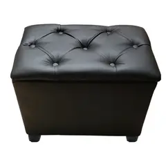 GENERICO - Banqueta Baúl Capitoné Negro Eco Cuero Muebles Rimar