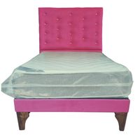 Cama Europea 1.5 Plazas + Respaldo Fucsia A Piso + Colchón Resorte