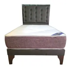 GENERICO - Cama Europea 1.5 Plazas + Respaldo Negro A Piso + Colchón Resorte