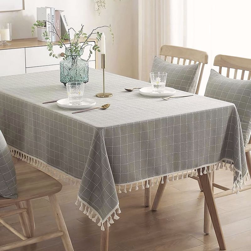 DANNY HOME - Mantel de Mesa 180 x 140 cm Gris Cuadrado Con Bordados Danny Home