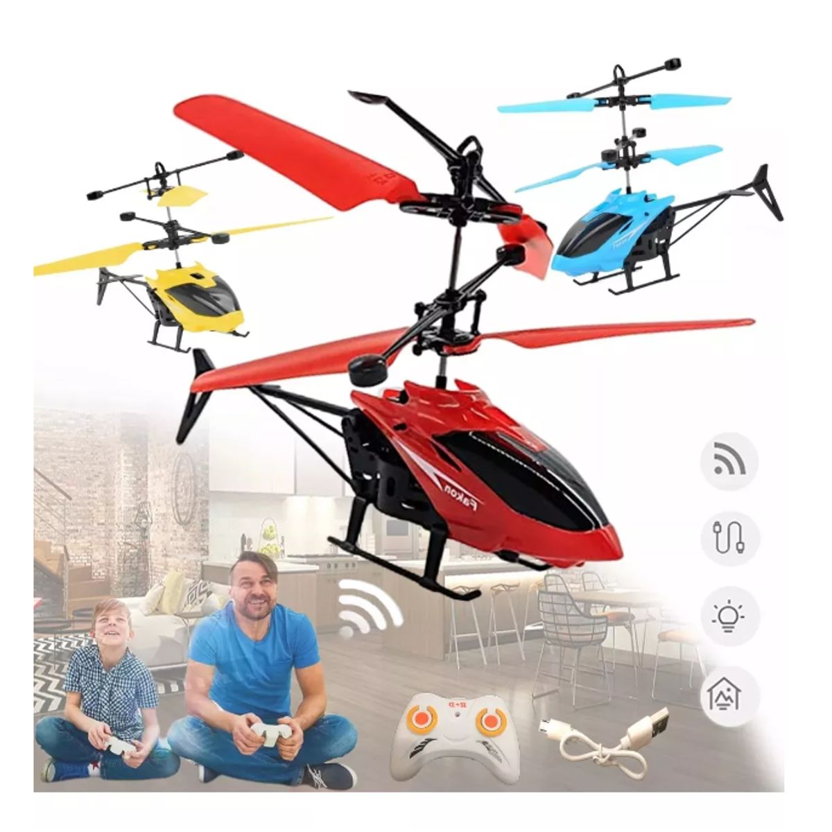 GENERICO - Helicóptero Inducción Control Remoto Recargable Mini