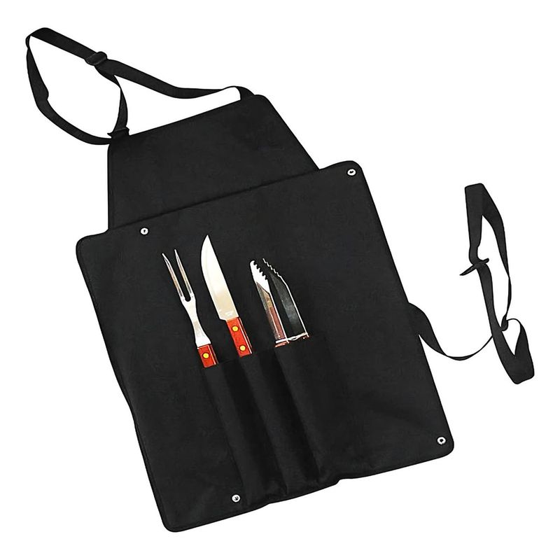 IMPORTCLICK - Delantal Asado Parrilla Negro Con 3 Herramientas