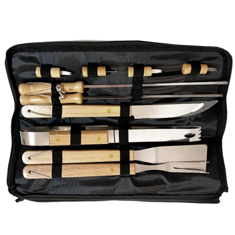 Set Maletin Asado Parrilla Negro Con 10 Herramientas