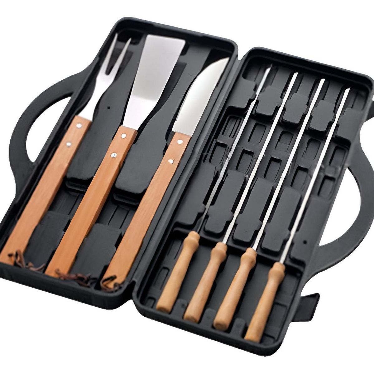 IMPORTCLICK - Set Maletín Asado Parrilla Negro Con 7 Herramientas