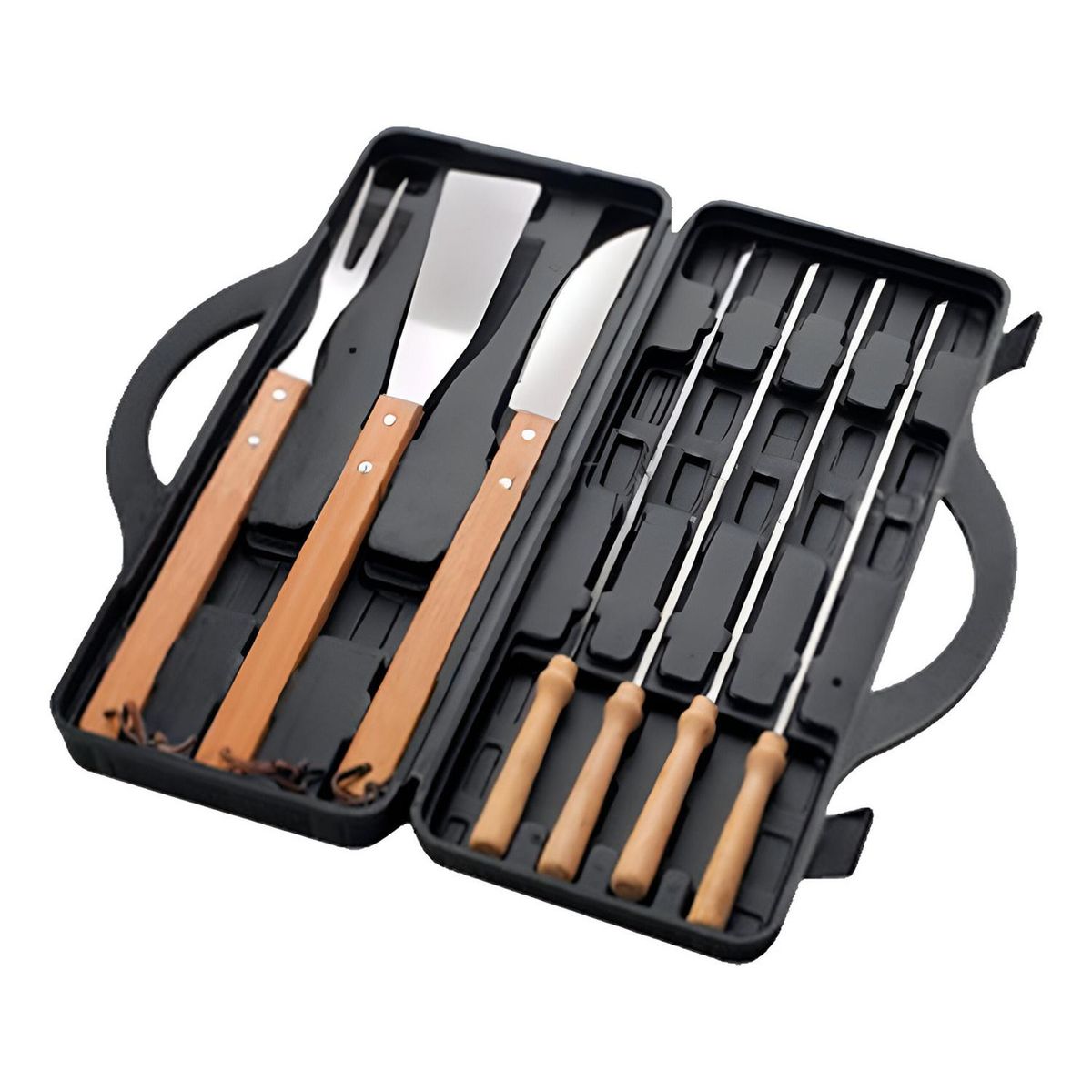 IMPORTCLICK - Set Maletín Asado Parrilla Negro Con 7 Herramientas