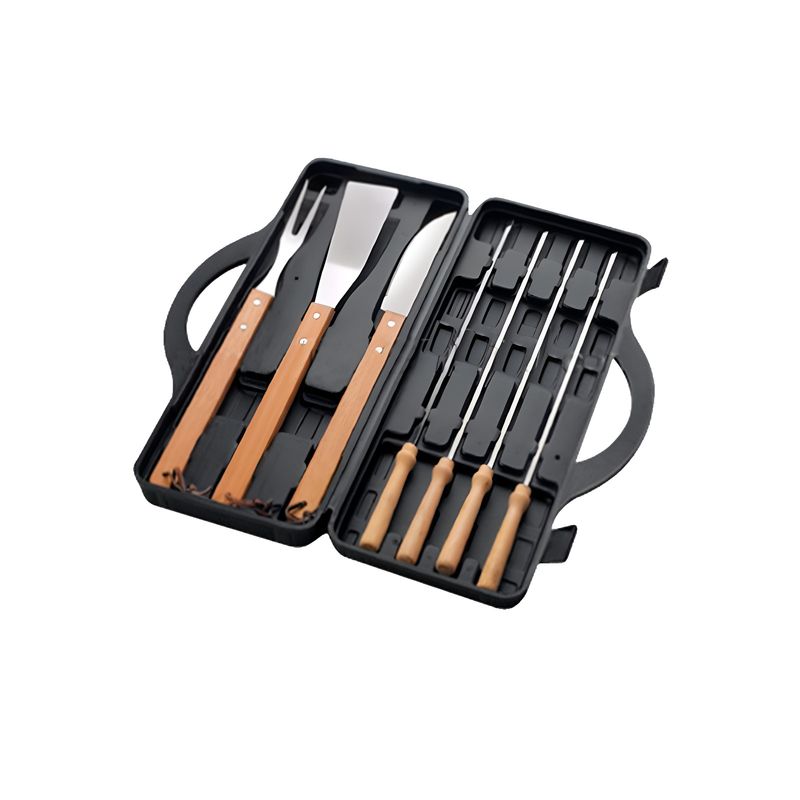 IMPORTCLICK - Set Maletín Asado Parrilla Negro Con 7 Herramientas