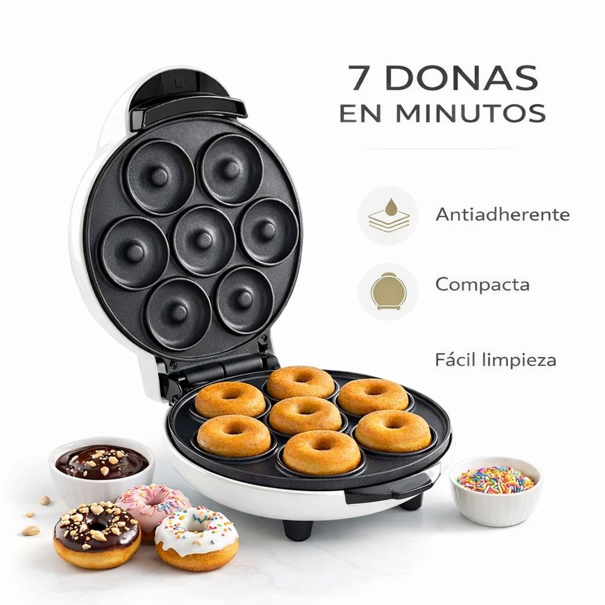 GENERICO - Maquina Mini Donas Electrica 7 Donuts Antiadherente Donut Maker Hogar fiesta cocina