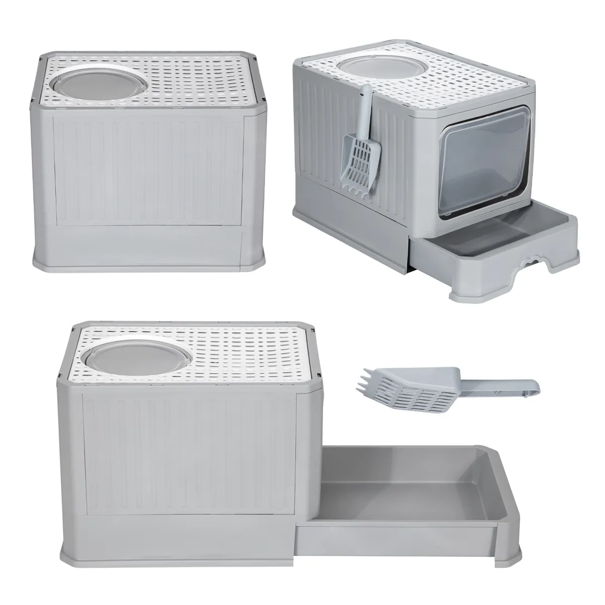 KOBA - Arenero Cerrado Gatos Baño Mascota Con Pala Antiolor Gris