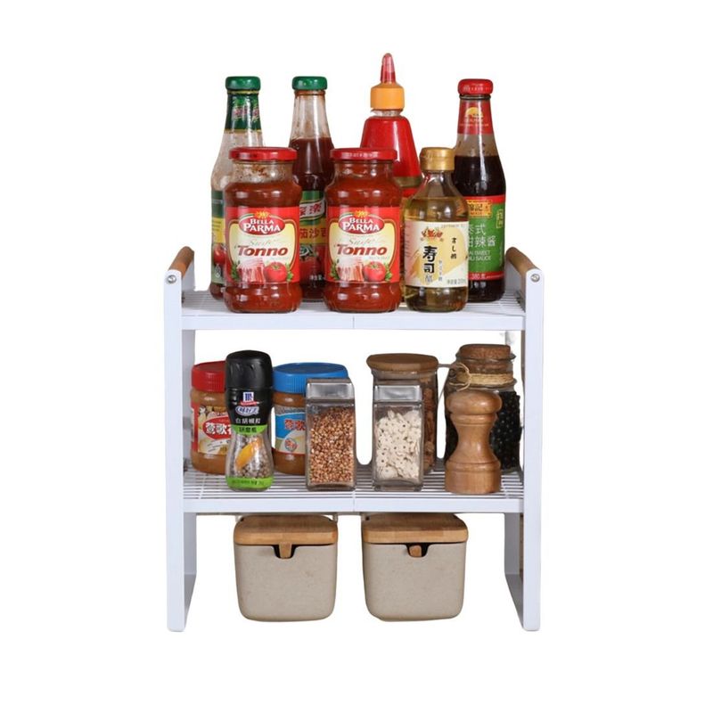 BAZUCA - Repisa Organizador Cocina Acero Madera 2 Niveles 32 cm Ancho Blanco