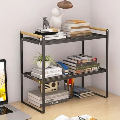 Imagen 2 del producto Repisa organizadora 2 niveles de acero y madera negro 34 cm – estante multiuso estilo nórdico