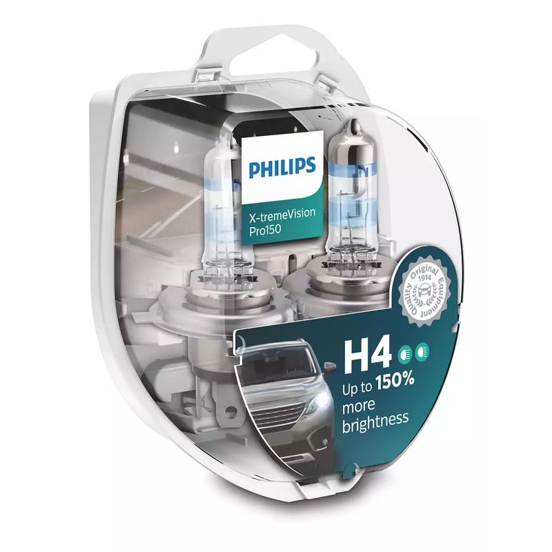PHILIPS - 2x Ampolleta H4 6055w 150% +brillo Xtremevision Pro Philips