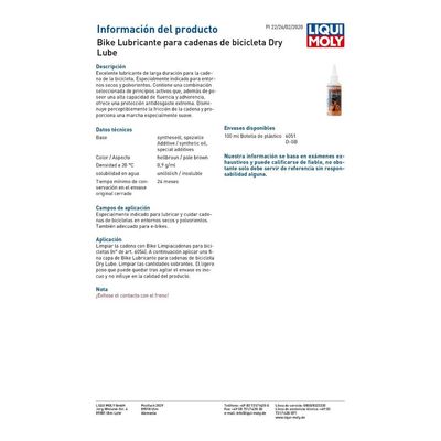 Imagen 2 del producto Lubricante O Aceite Cadena Bicicleta Seco 100ml