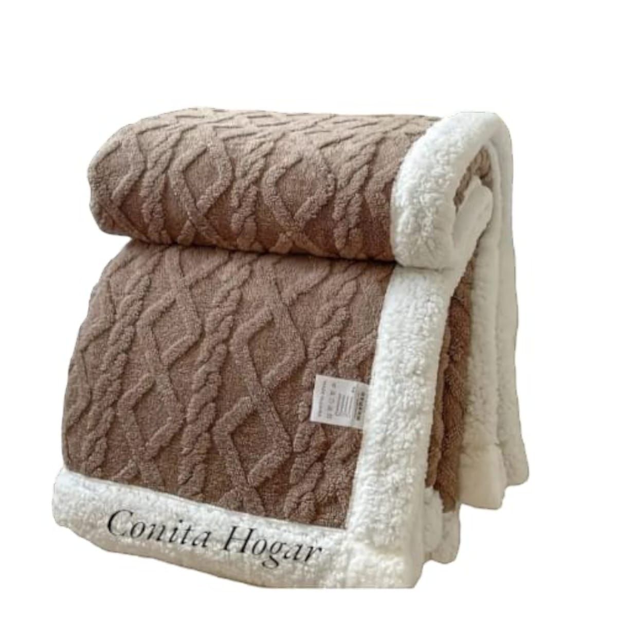 GENERICO - Frazada Plush con Chiporro; 1,5 plaza, Cafe