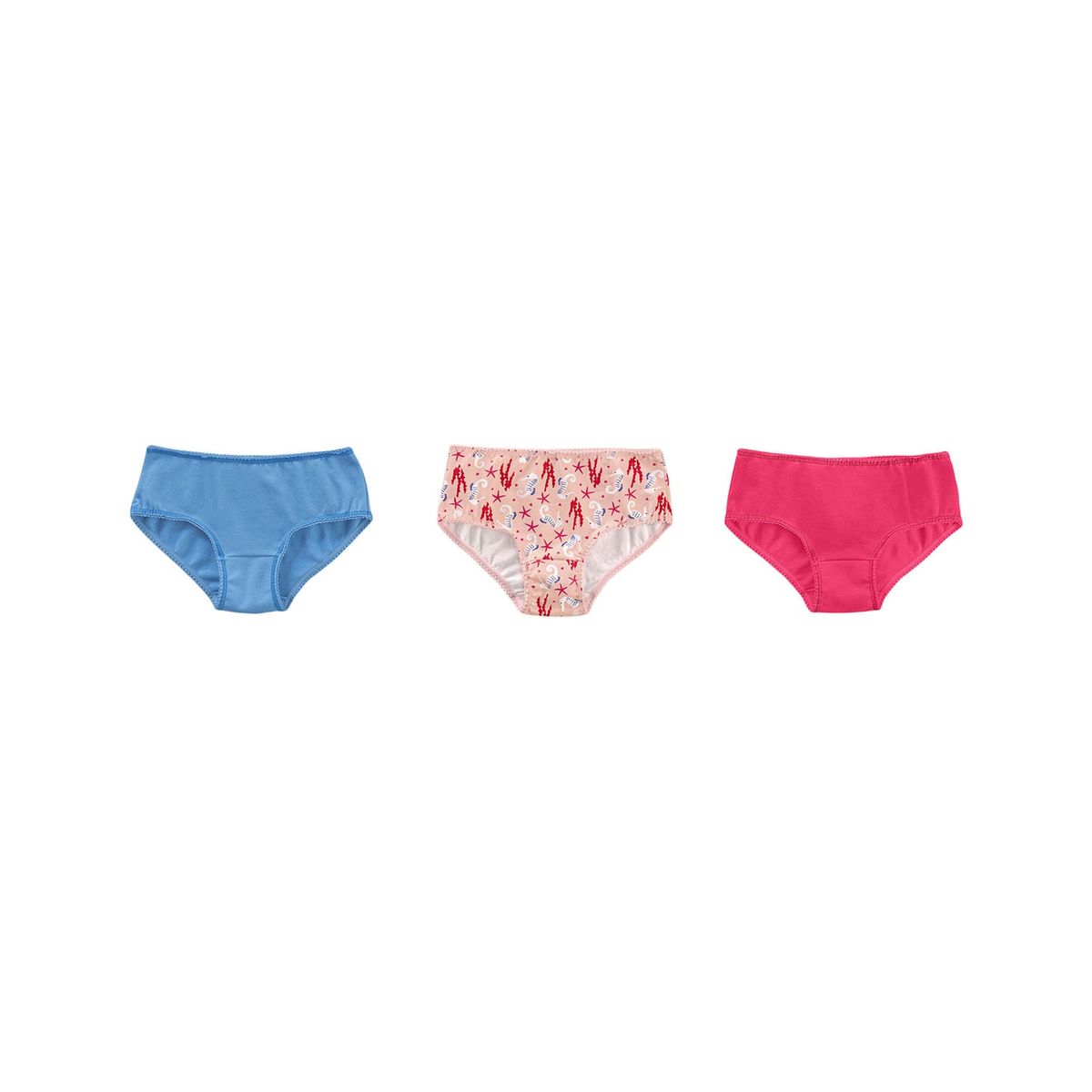LEONISA - Pack x 3 calzones clásicos en algodón suave para niña 62302X3 Fucsia / Estampado Coral / Azul