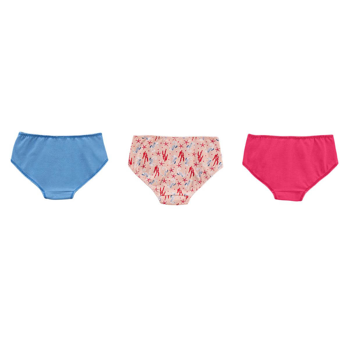 LEONISA - Pack x 3 calzones clásicos en algodón suave para niña 62302X3 Fucsia / Estampado Coral / Azul