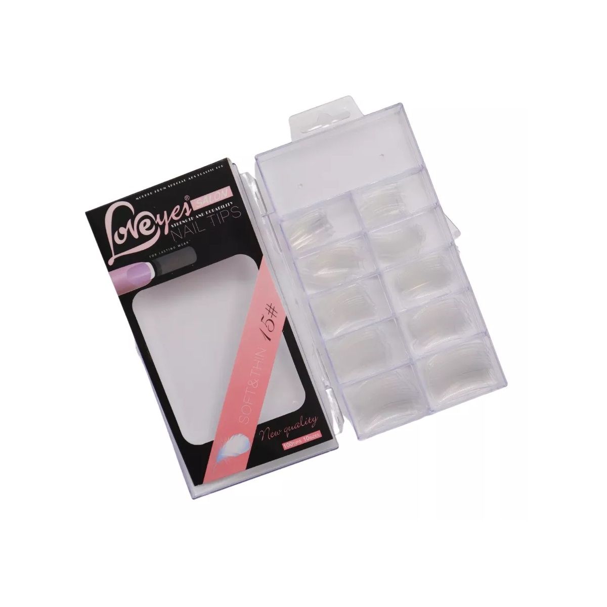 LOVEYES - Tips Tipo Sonrisa Transparente 100 Unidades,  Manicure