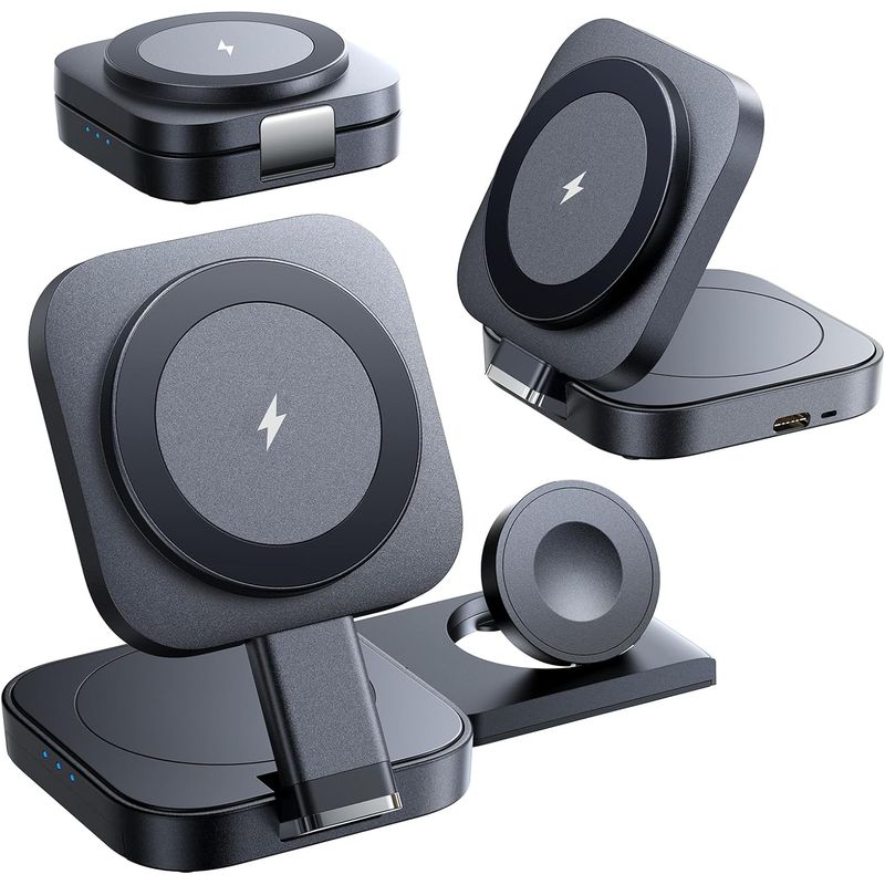 GENERICO - Cargador Para iPhone AirPods Watch 3 En 1 Inalambrico Viaje
