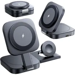 GENERICO - Cargador Para iPhone AirPods Watch 3 En 1 Inalambrico Viaje