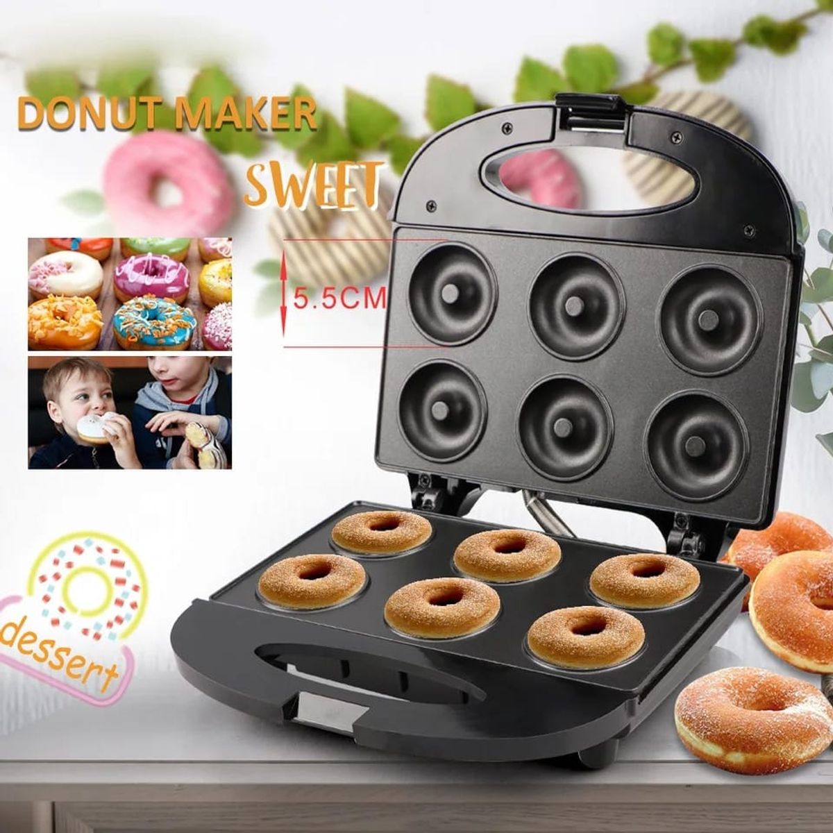RAF - Maquina Para Mini Donas Postres 6 Donuts Antiadherente