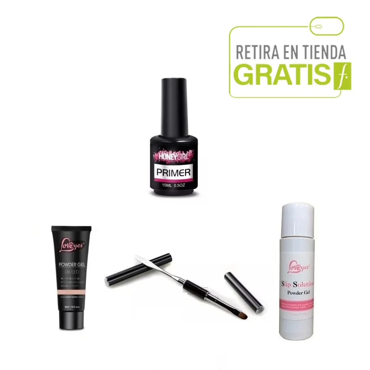 LOVEYES - Kit Polygel+  Pincel Polygel+  Primer+  Liquido para Polygel.