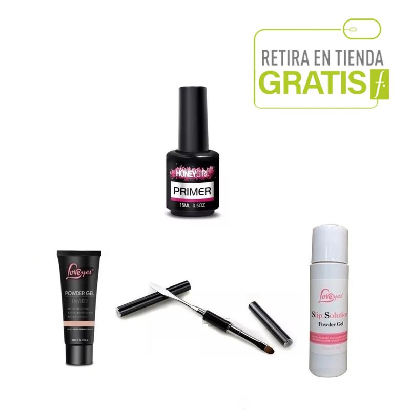 LOVEYES - Kit Polygel+  Pincel Polygel+  Primer+  Liquido para Polygel.