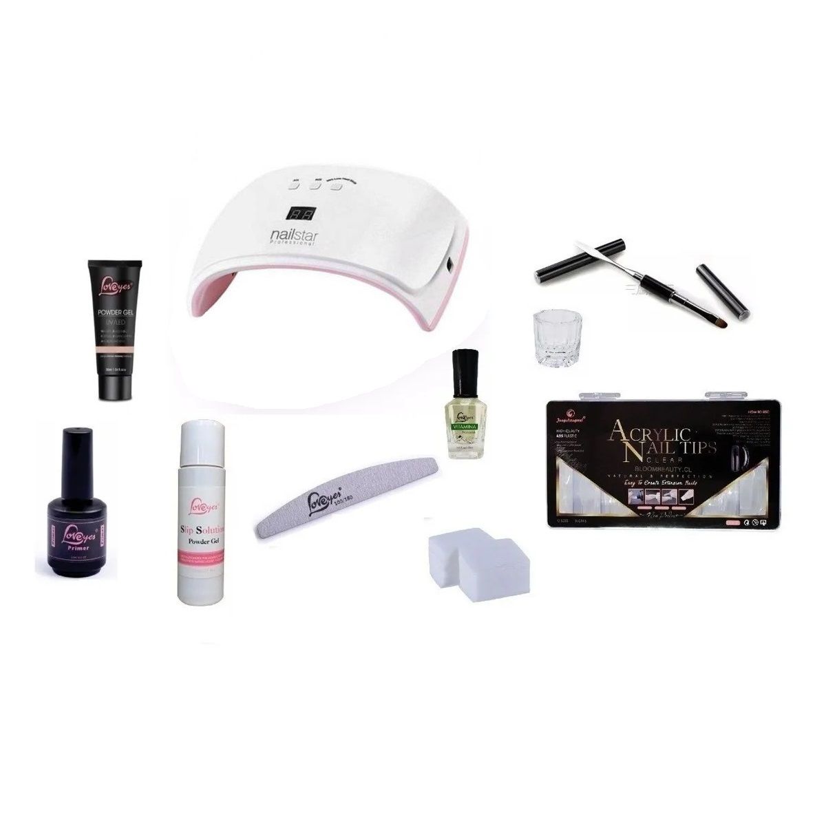 LOVEYES - Kit Polygel Completo con Lampara LED/UV 42 wts