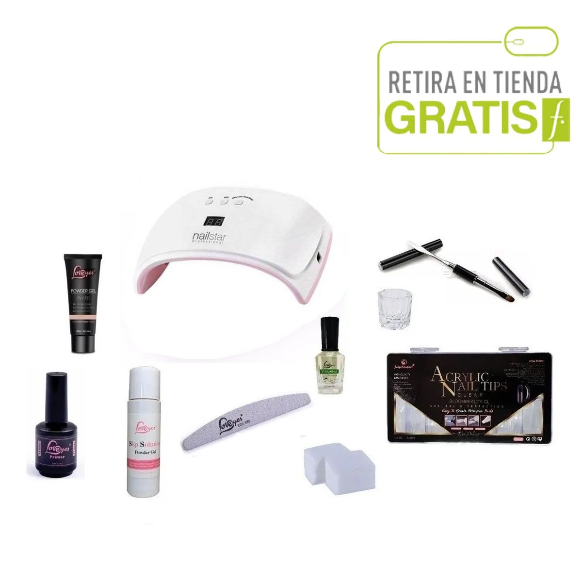 LOVEYES - Kit Polygel Completo con Lampara LED/UV 42 wts